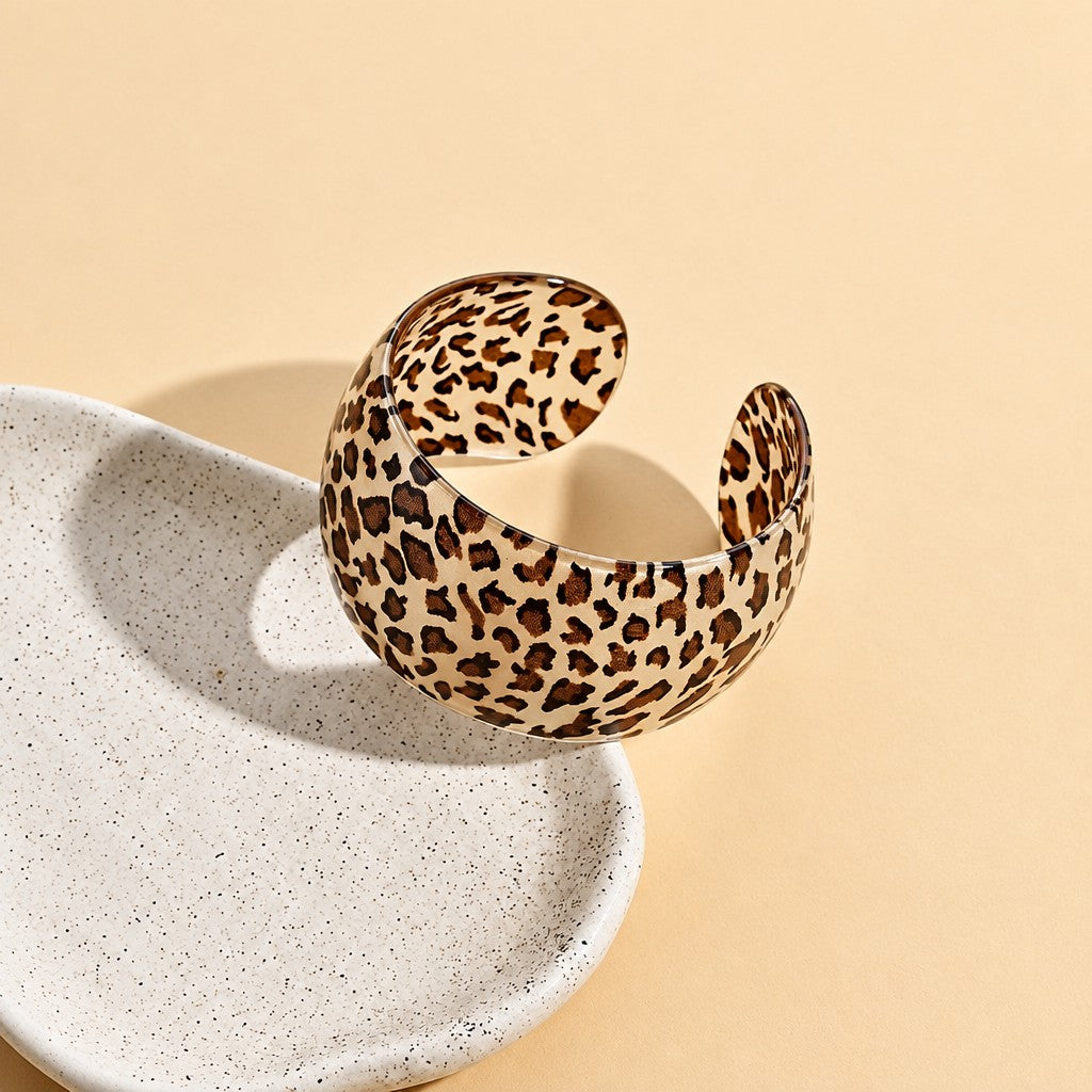 Boho Leopard Print Open Cuff Bracelet