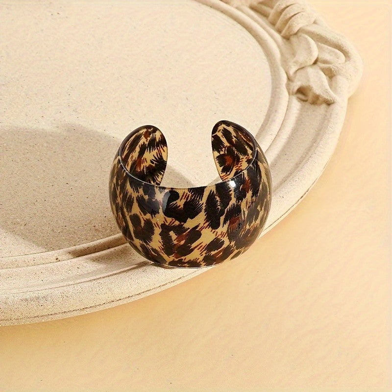 Boho Leopard Print Open Cuff Bracelet