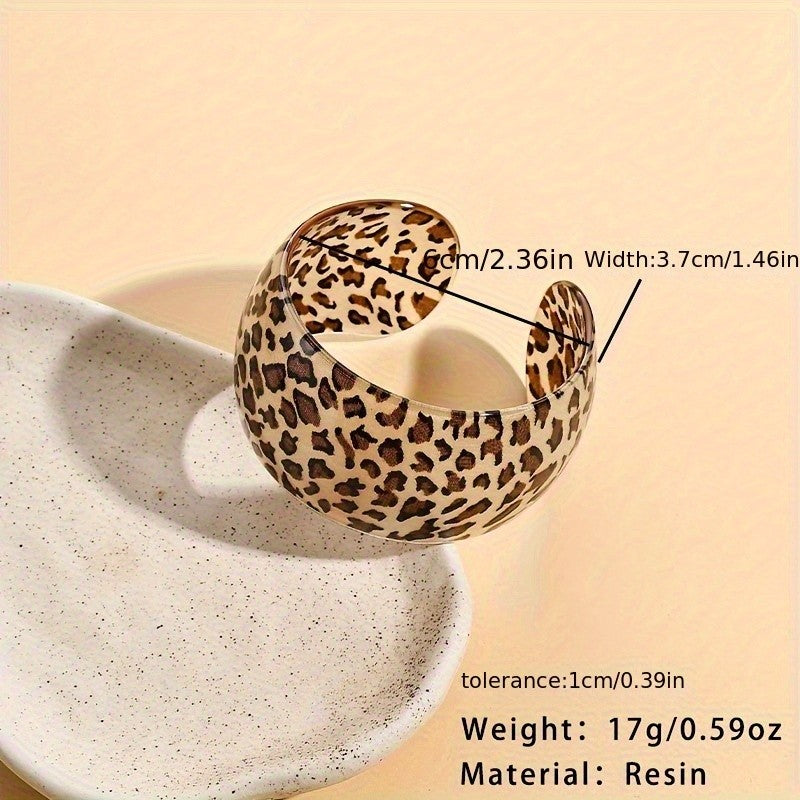 Boho Leopard Print Open Cuff Bracelet