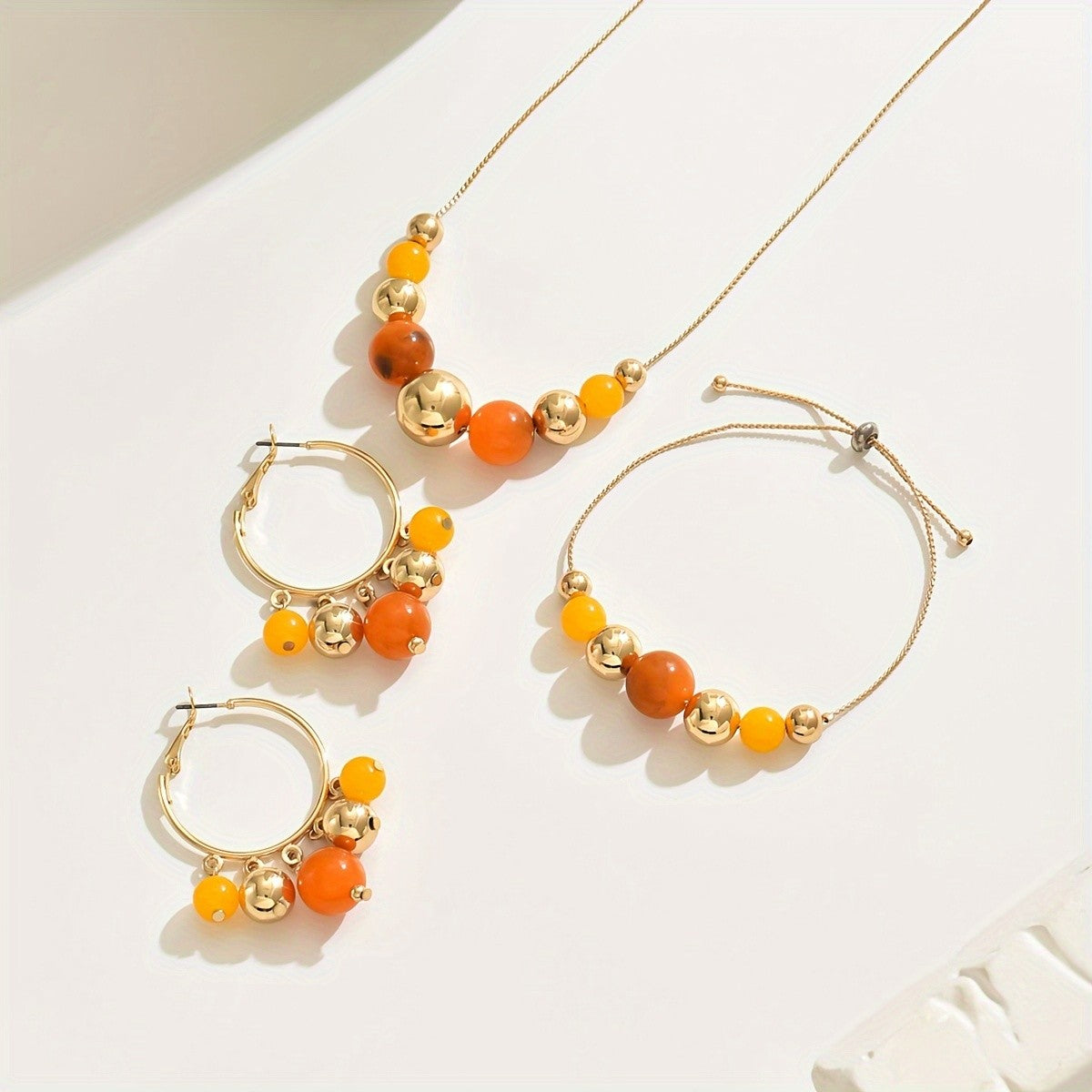 Boho Amber Bead Jewelry Set