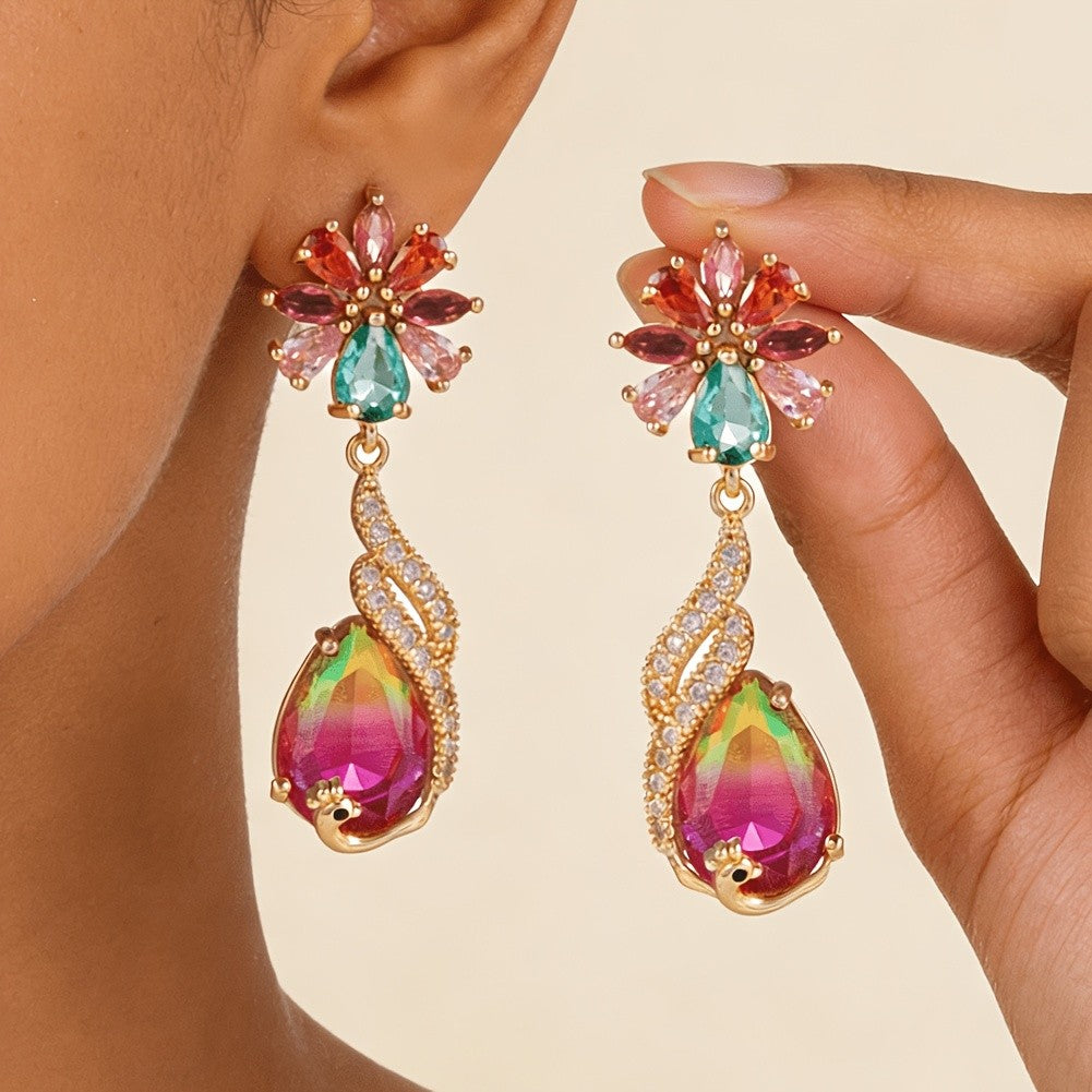 Romantic Peacock Floral Drop Earrings