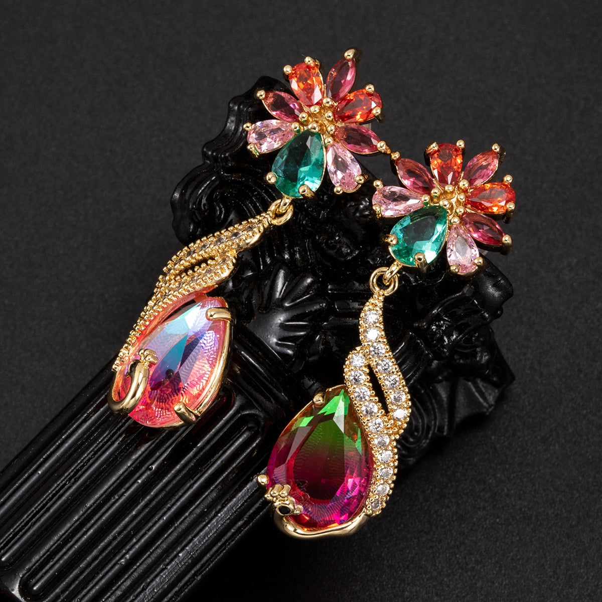 Romantic Peacock Floral Drop Earrings