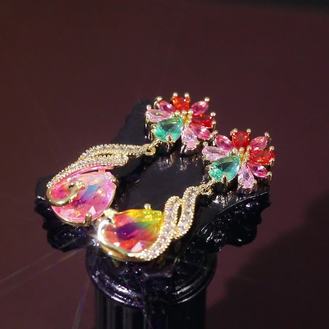 Romantic Peacock Floral Drop Earrings