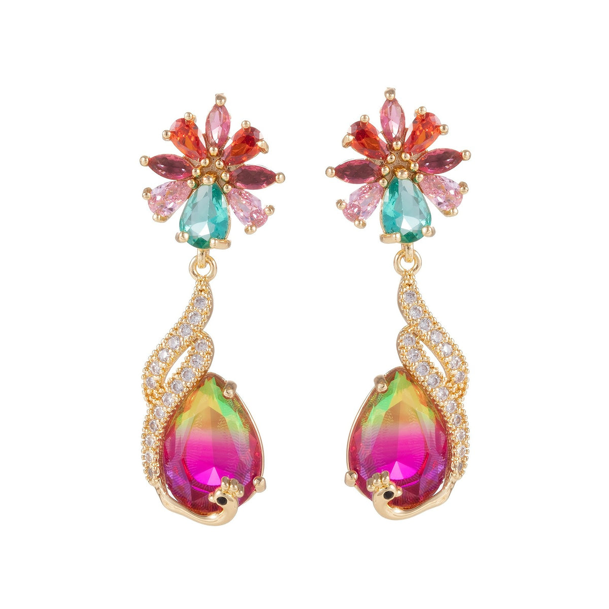 Romantic Peacock Floral Drop Earrings