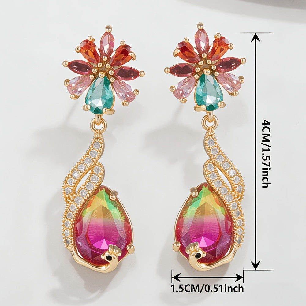 Romantic Peacock Floral Drop Earrings