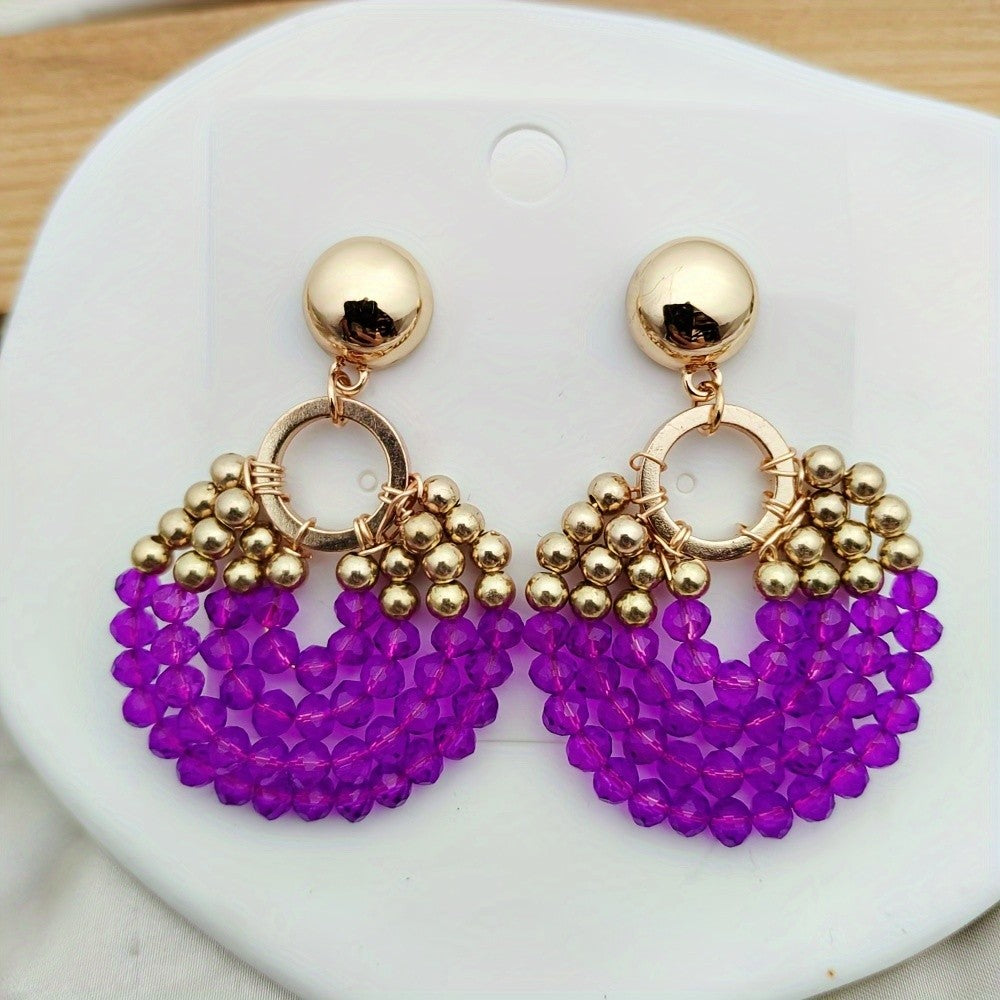Boho Beaded Fan Drop Earrings