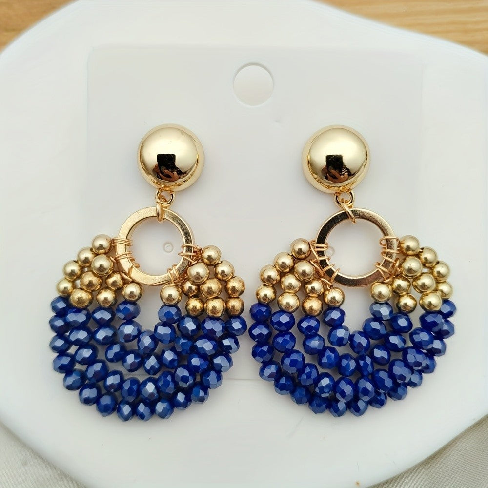 Boho Beaded Fan Drop Earrings