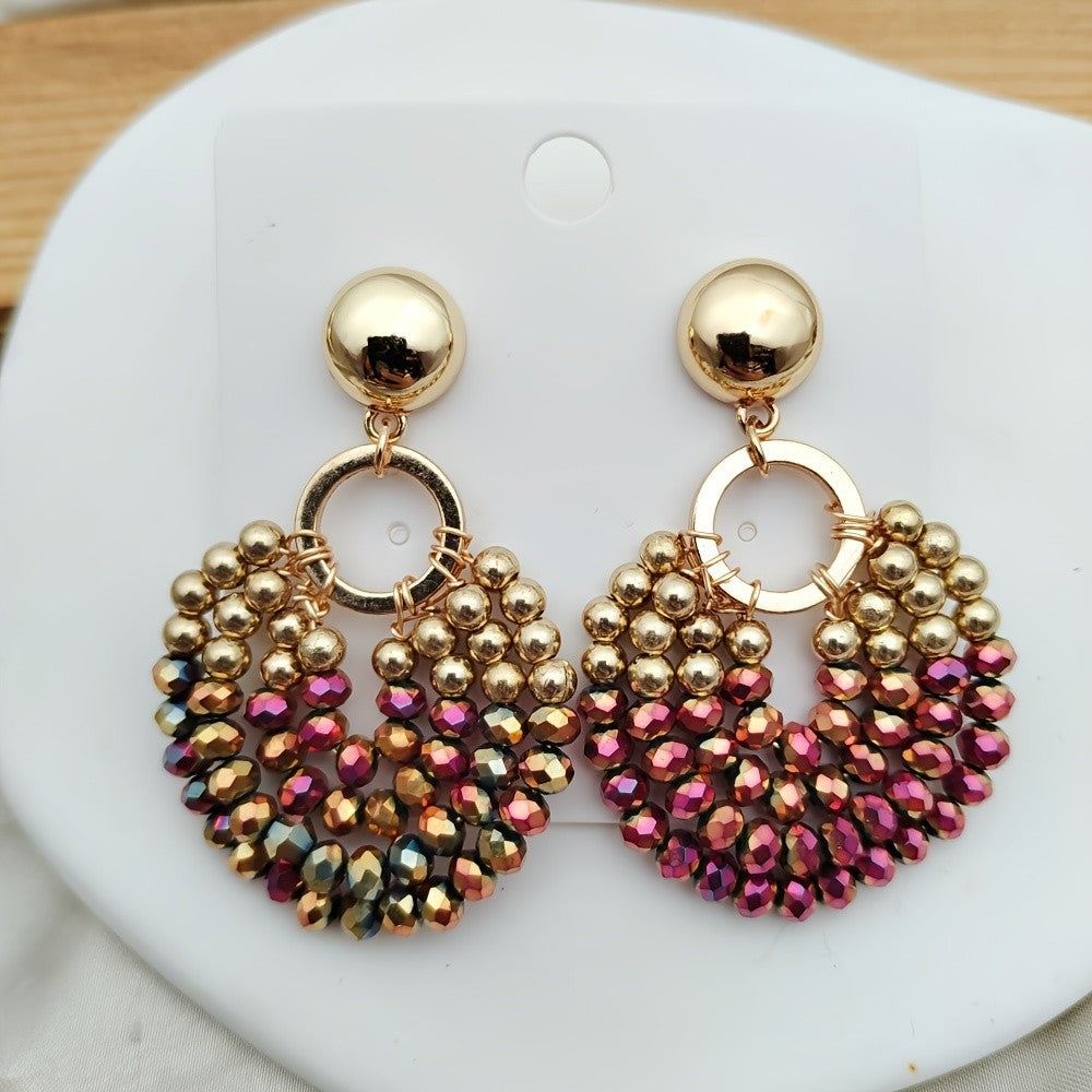 Boho Beaded Fan Drop Earrings