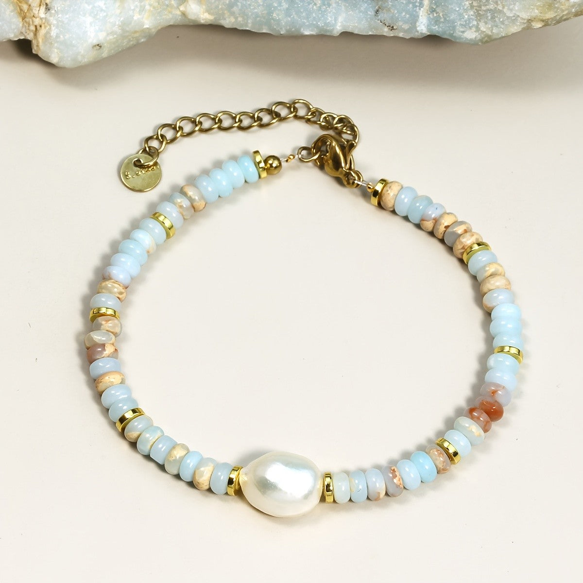 Dainty Layered Stone & Pearl Bracelet Set