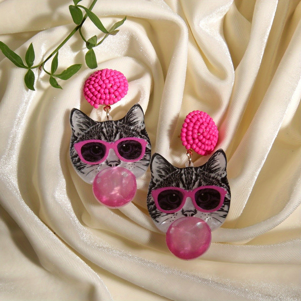 14k Cute Cat Bubblegum Earrings