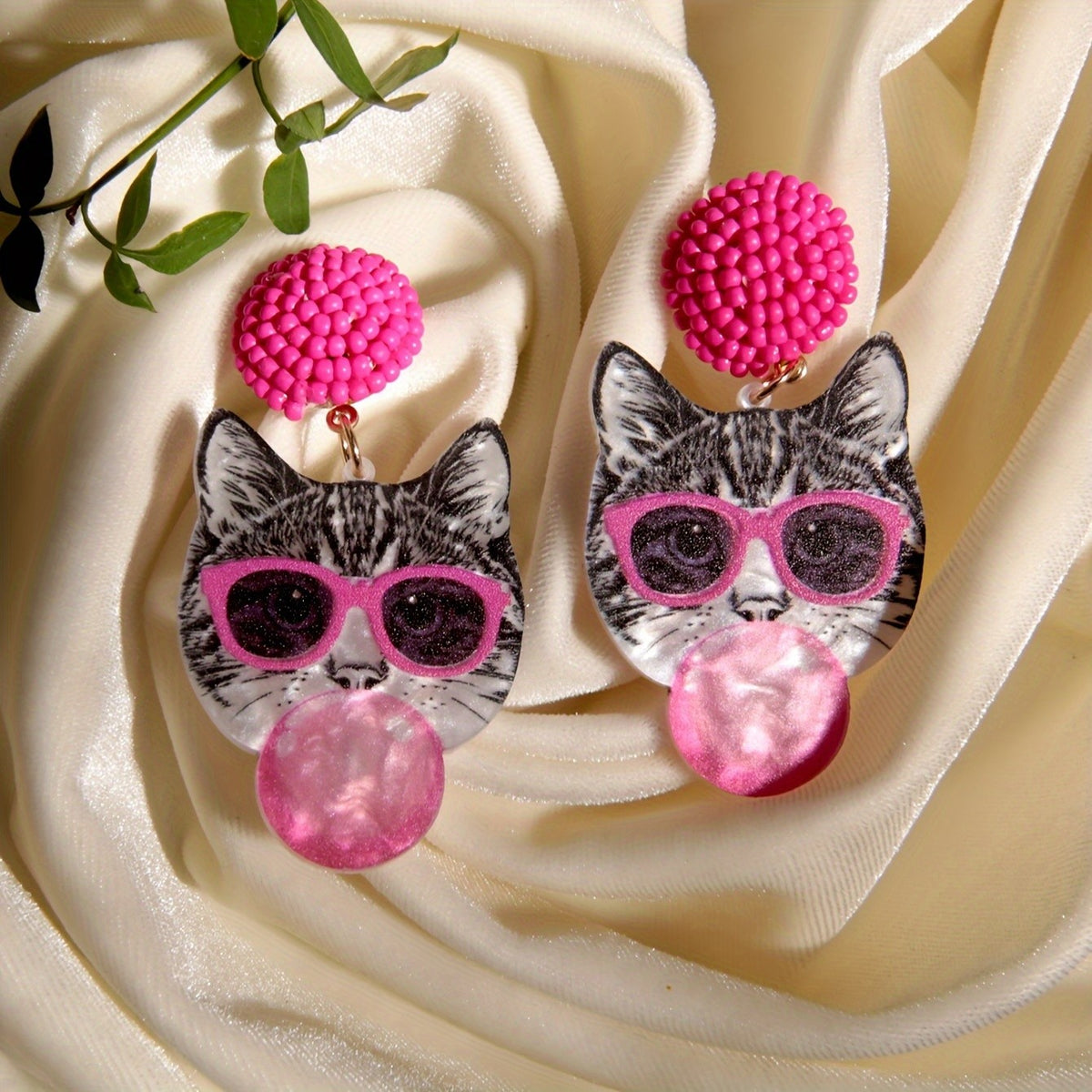 14k Cute Cat Bubblegum Earrings