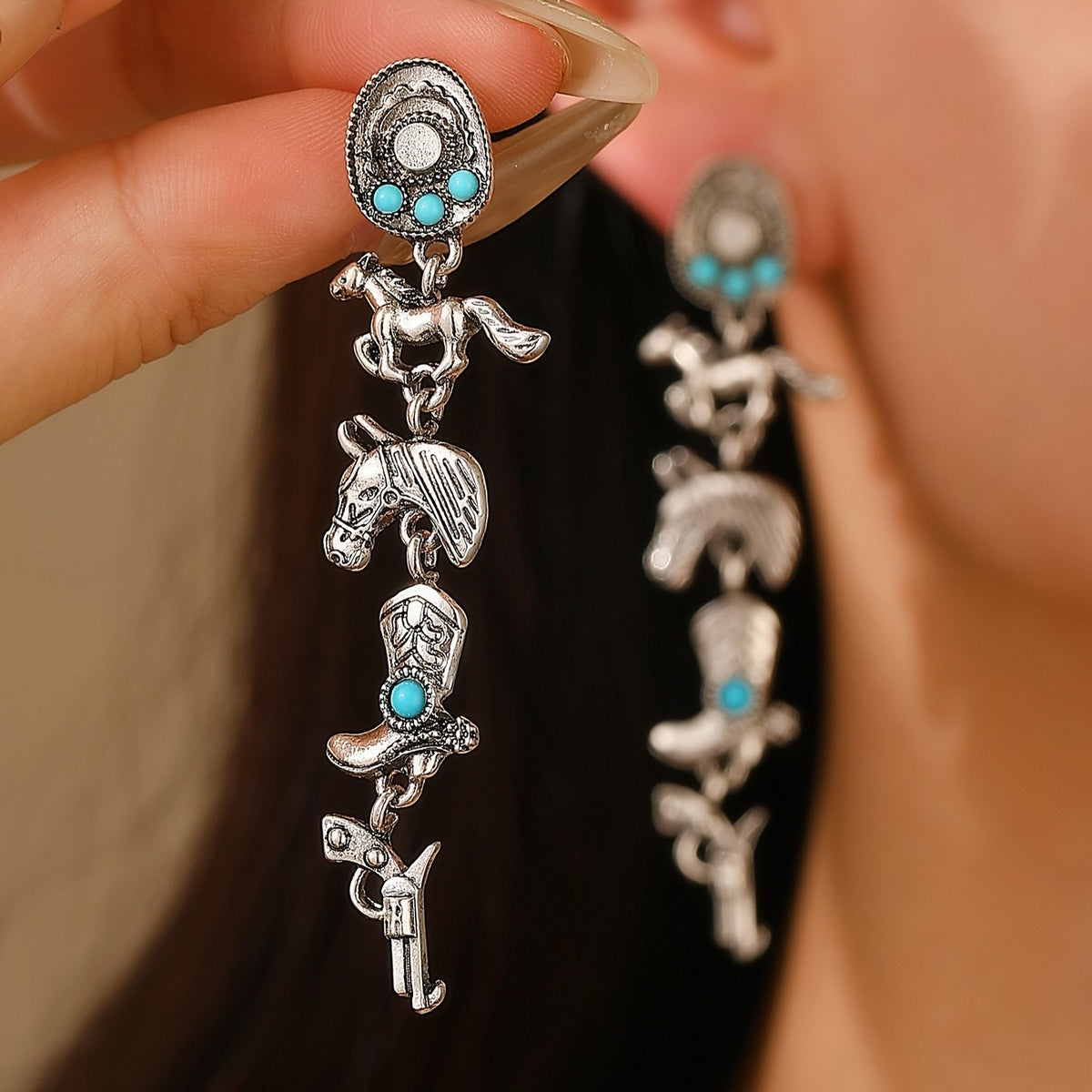 Vintage Western Cowboy Charm Earrings