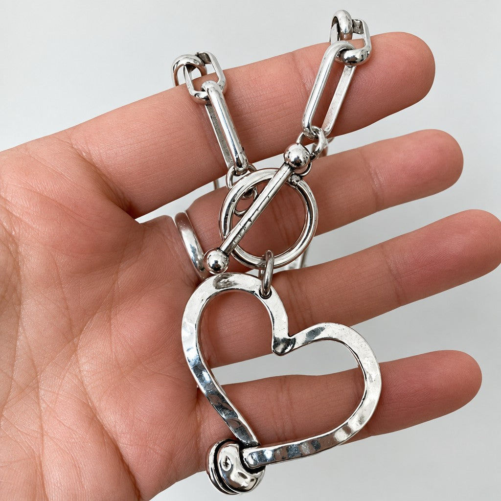 Boho Hammered Heart Link Necklace