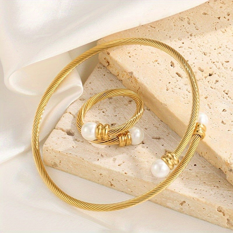 18k Classy Twisted Turquoise Bangle & Ring Set
