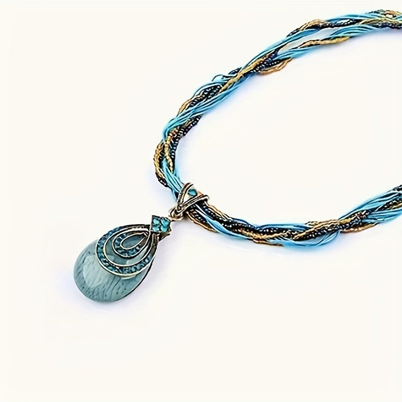 Boho Blue Crystal Teardrop Necklace