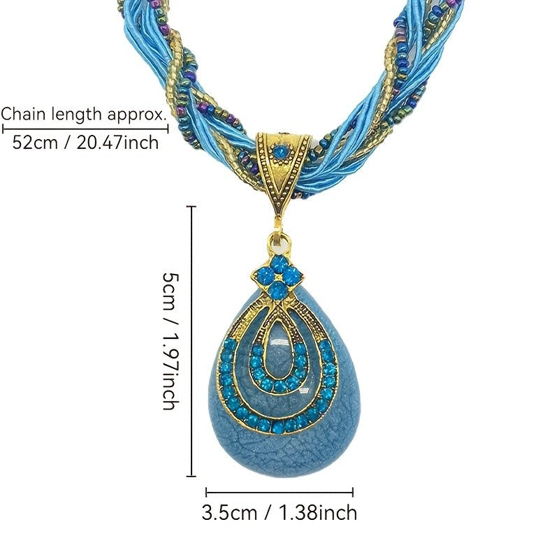 Boho Blue Crystal Teardrop Necklace