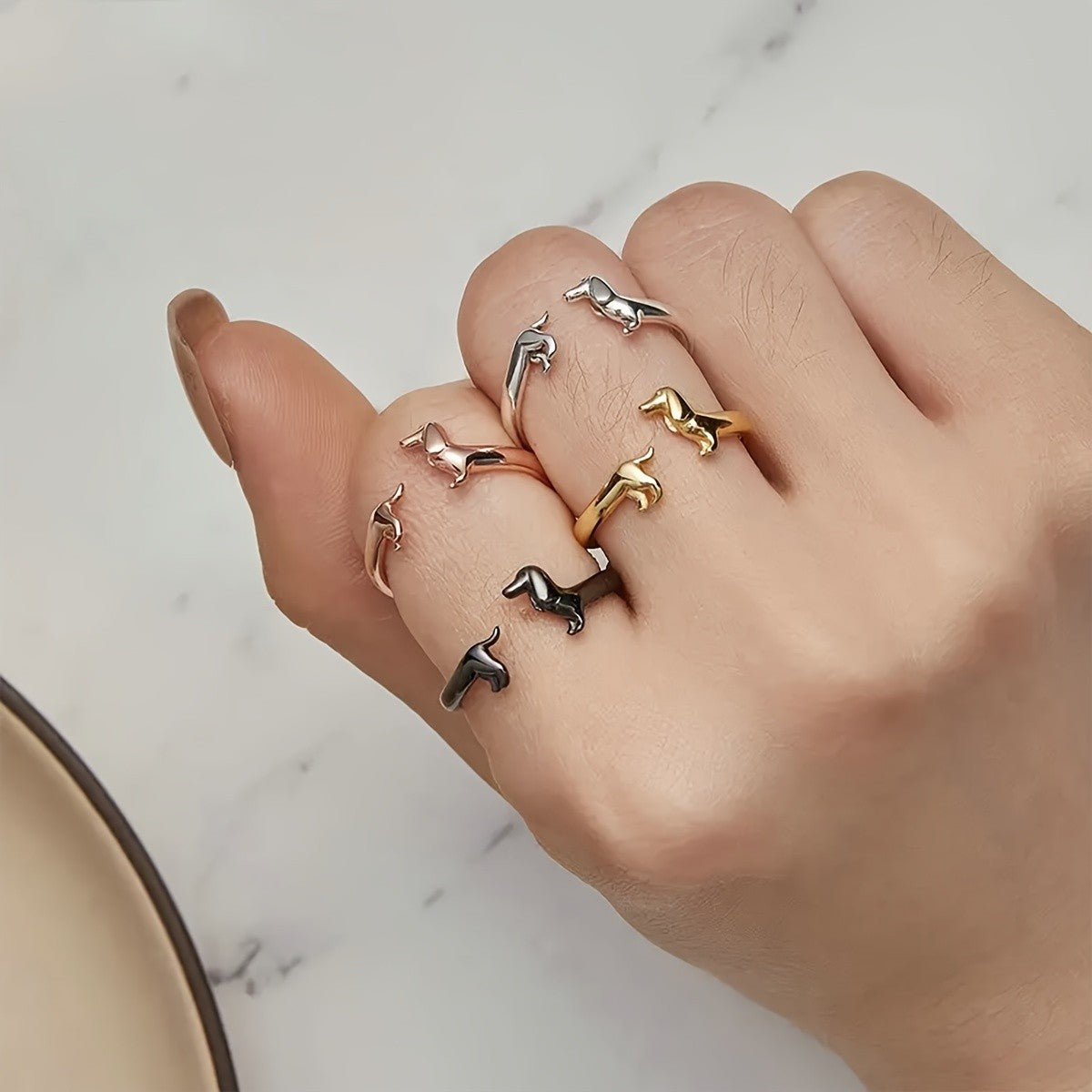 Boho Dachshund Puppy Ring Set