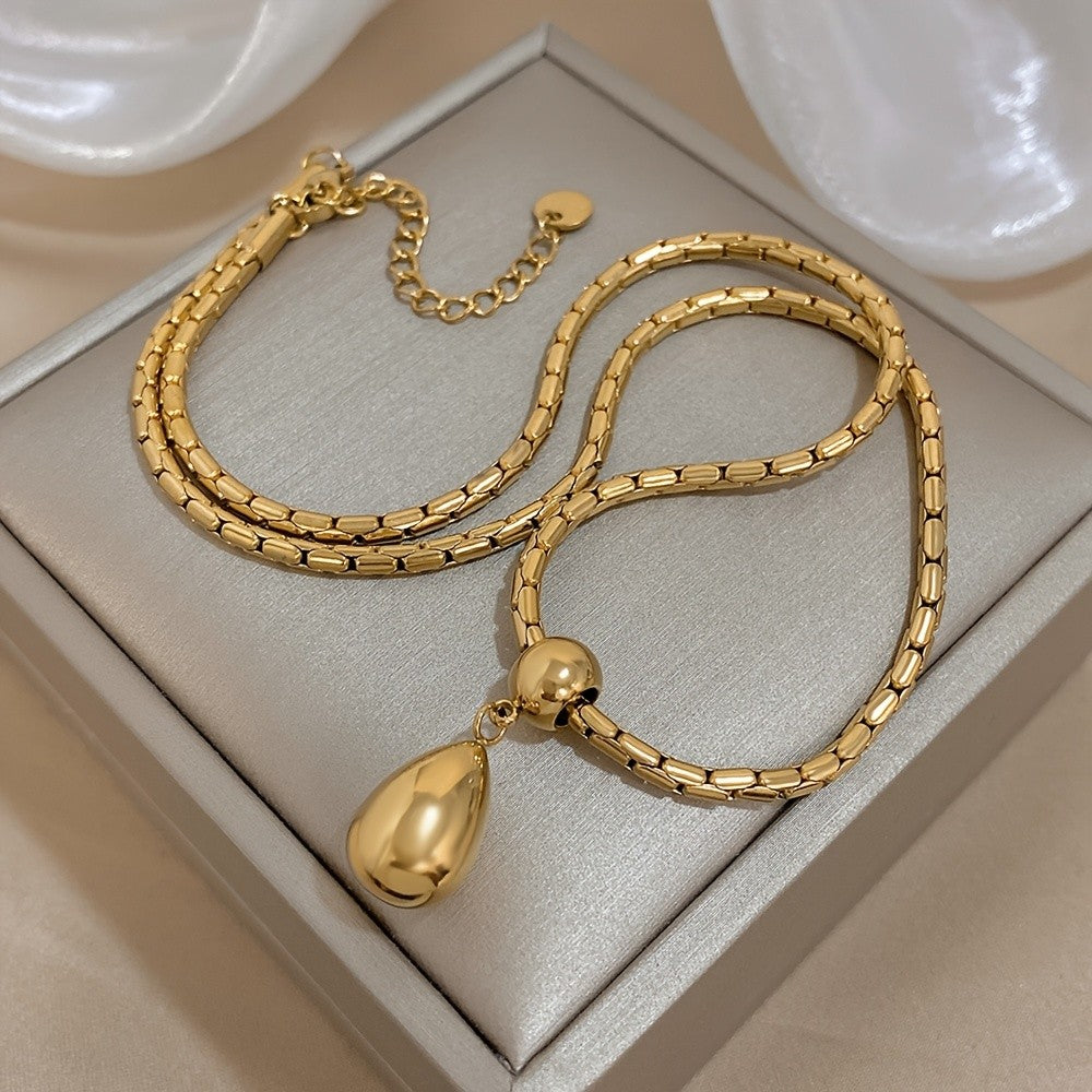 Classy Golden Water Drop Pendant Necklace