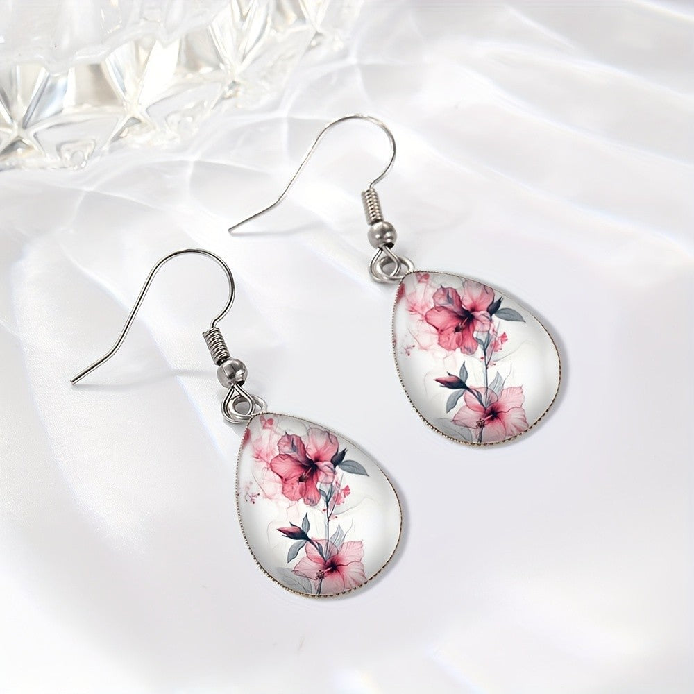 Elegant Pink Floral Teardrop Earrings