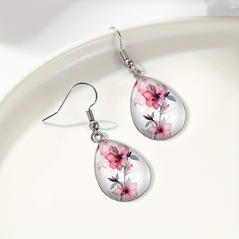 Elegant Pink Floral Teardrop Earrings