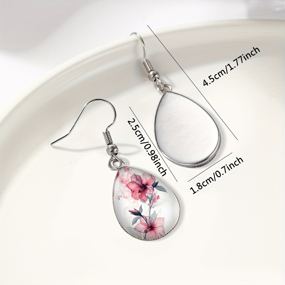 Elegant Pink Floral Teardrop Earrings