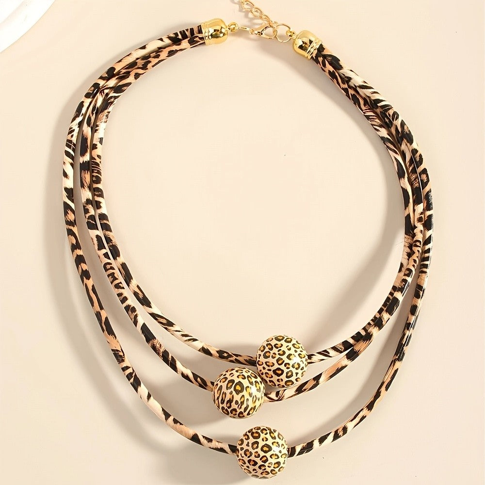 Layered Leopard Print Rope Necklace