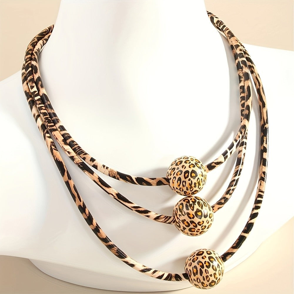 Layered Leopard Print Rope Necklace