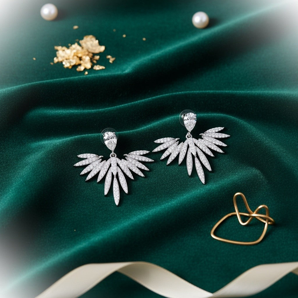 Classy detachable leaf fan earrings