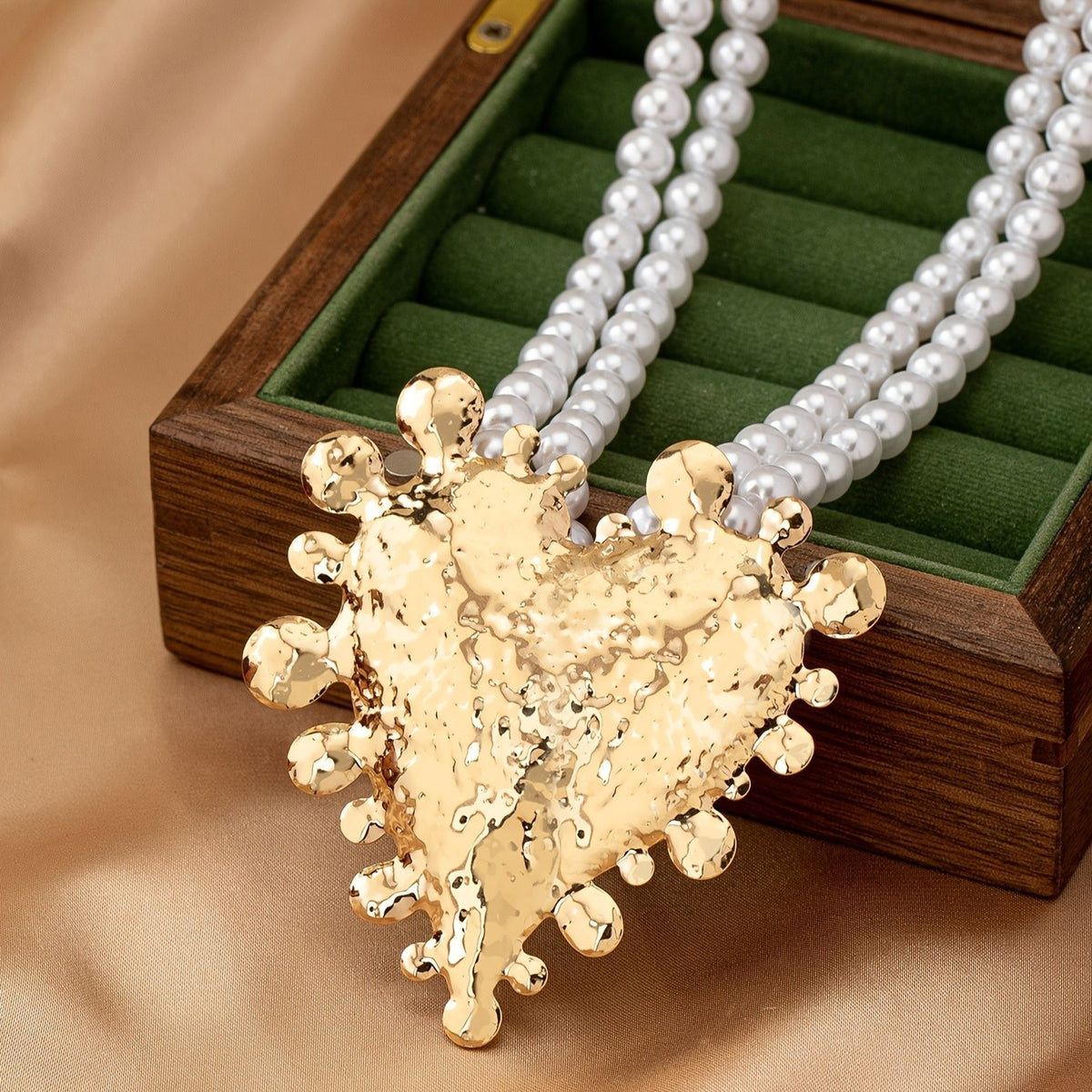 Elegant Layered Pearl Heart Necklace