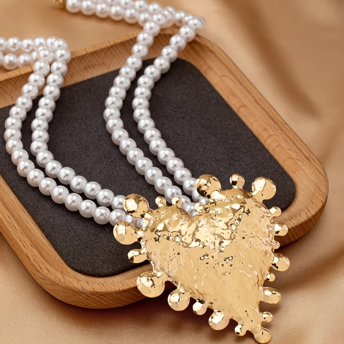 Elegant Layered Pearl Heart Necklace