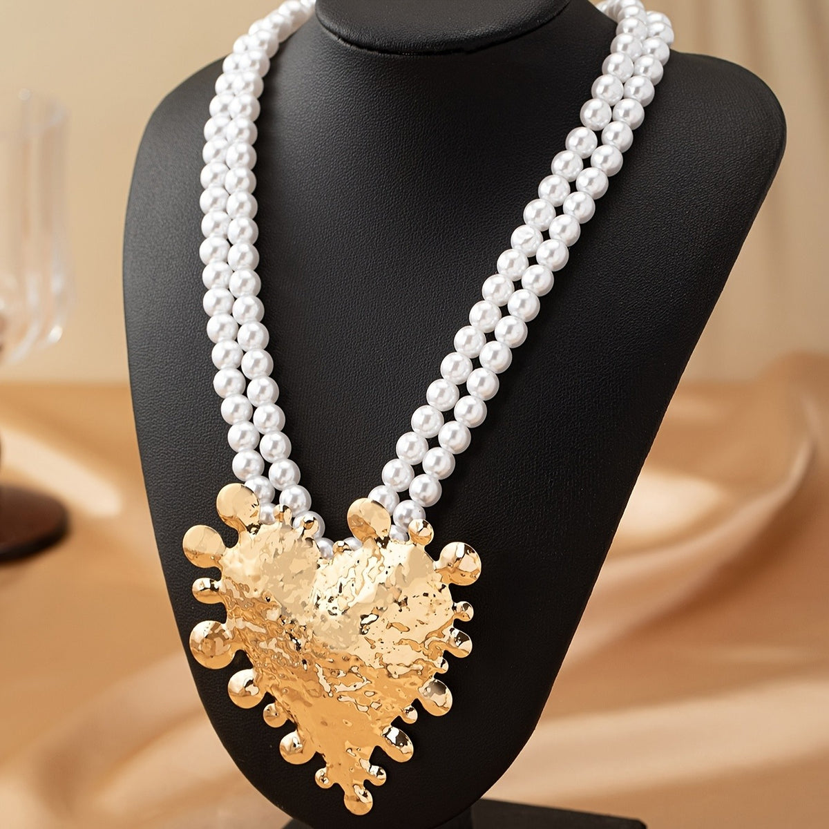 Elegant Layered Pearl Heart Necklace