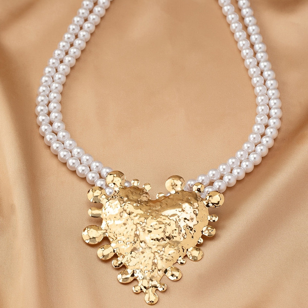 Elegant Layered Pearl Heart Necklace