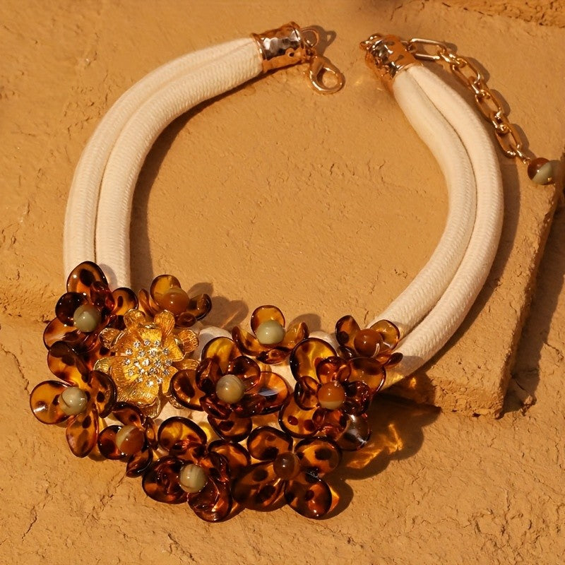 Boho Amber Resin Flower Collar Necklace