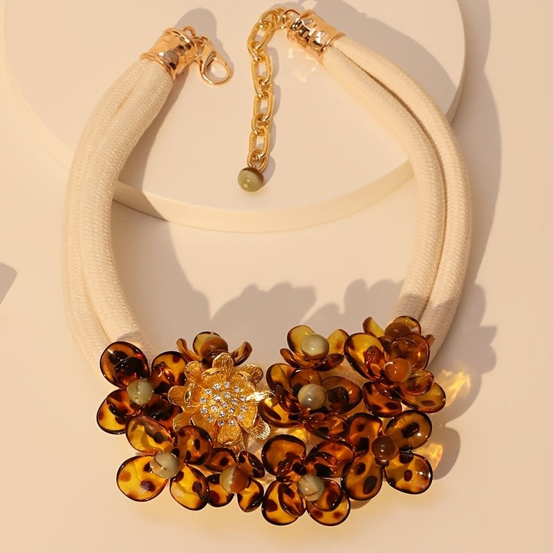 Boho Amber Resin Flower Collar Necklace