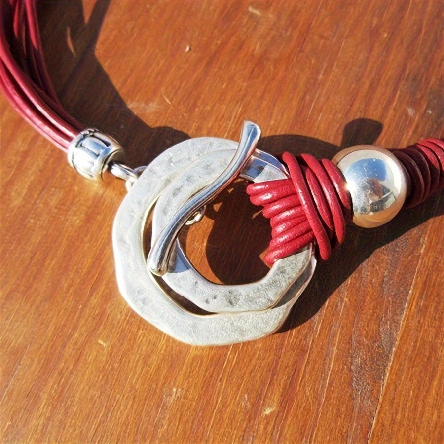 Boho Red Cord Horseshoe Necklace