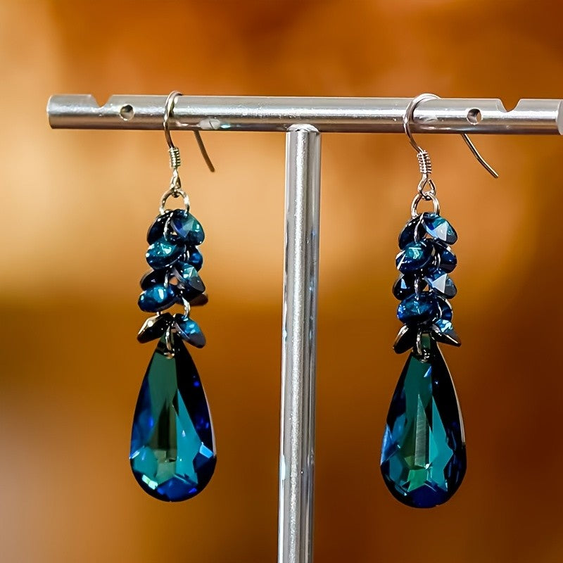 Elegant Teal Crystal Drop Earrings