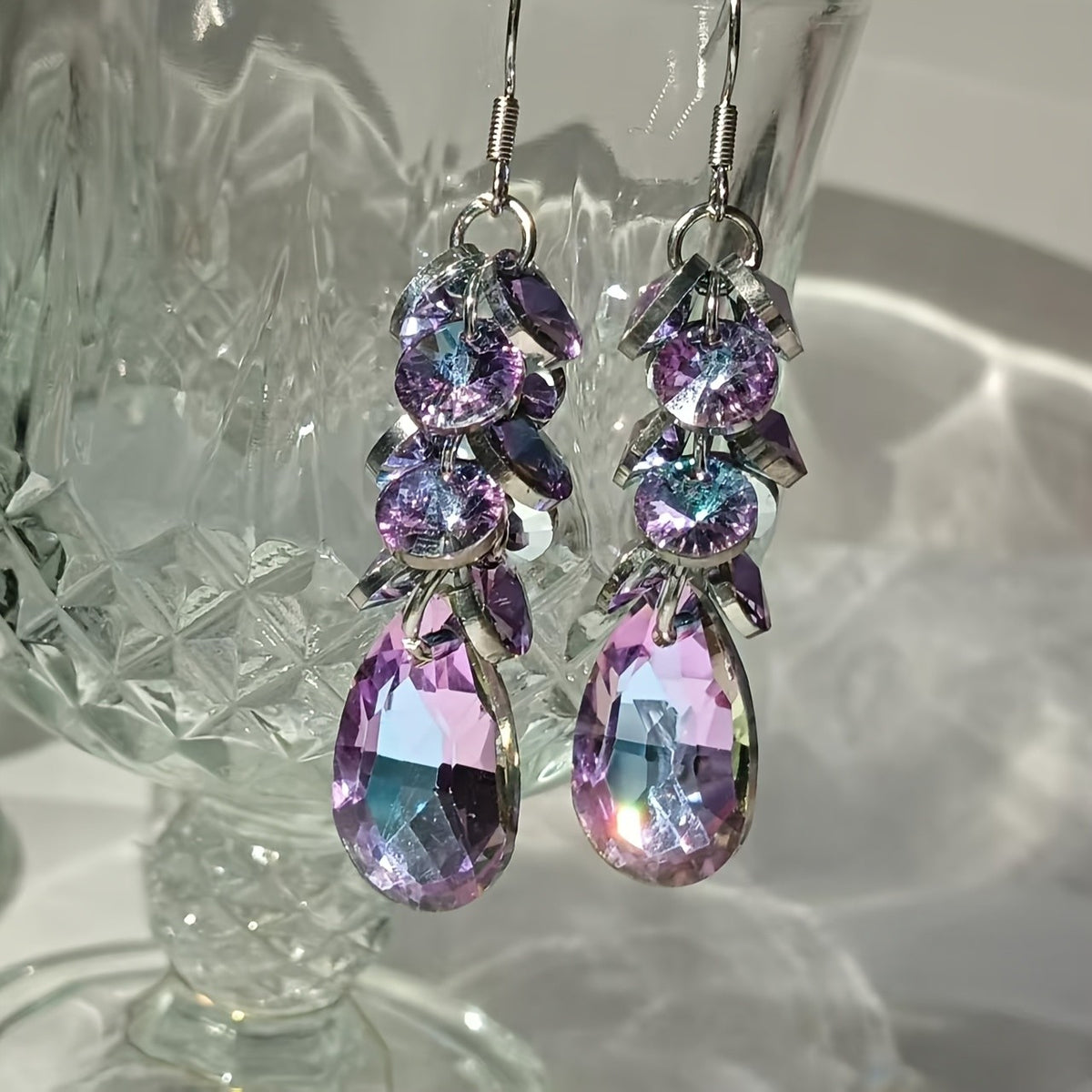 Elegant Teal Crystal Drop Earrings