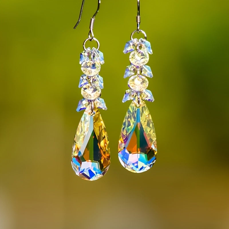 Elegant Teal Crystal Drop Earrings