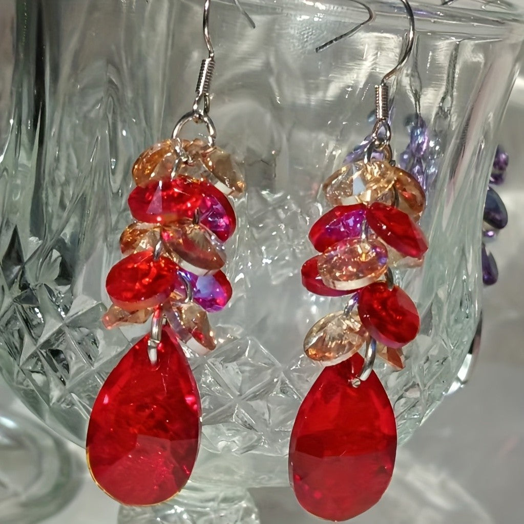 Elegant Teal Crystal Drop Earrings