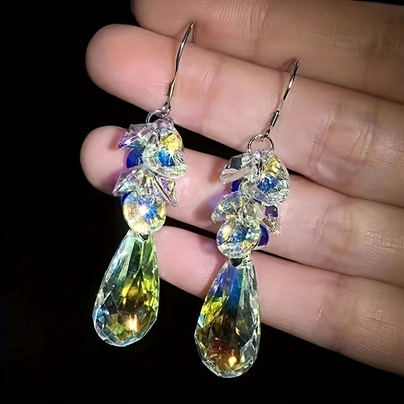 Elegant Teal Crystal Drop Earrings