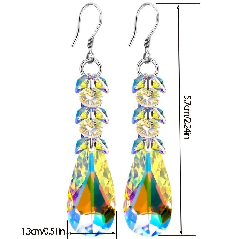 Elegant Teal Crystal Drop Earrings