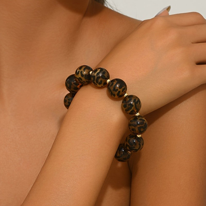 Vintage Leopard Print Beaded Bracelet