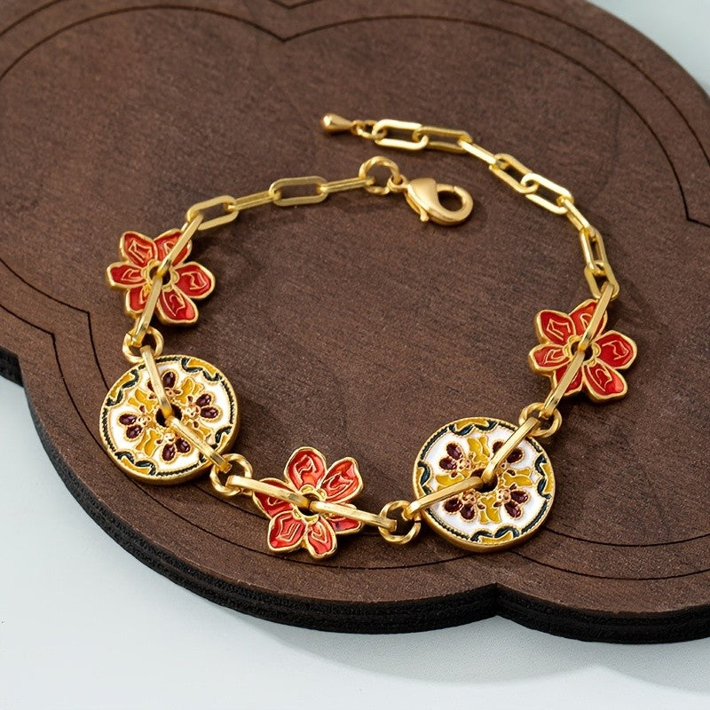 Vintage Enamel Floral Link Bracelet