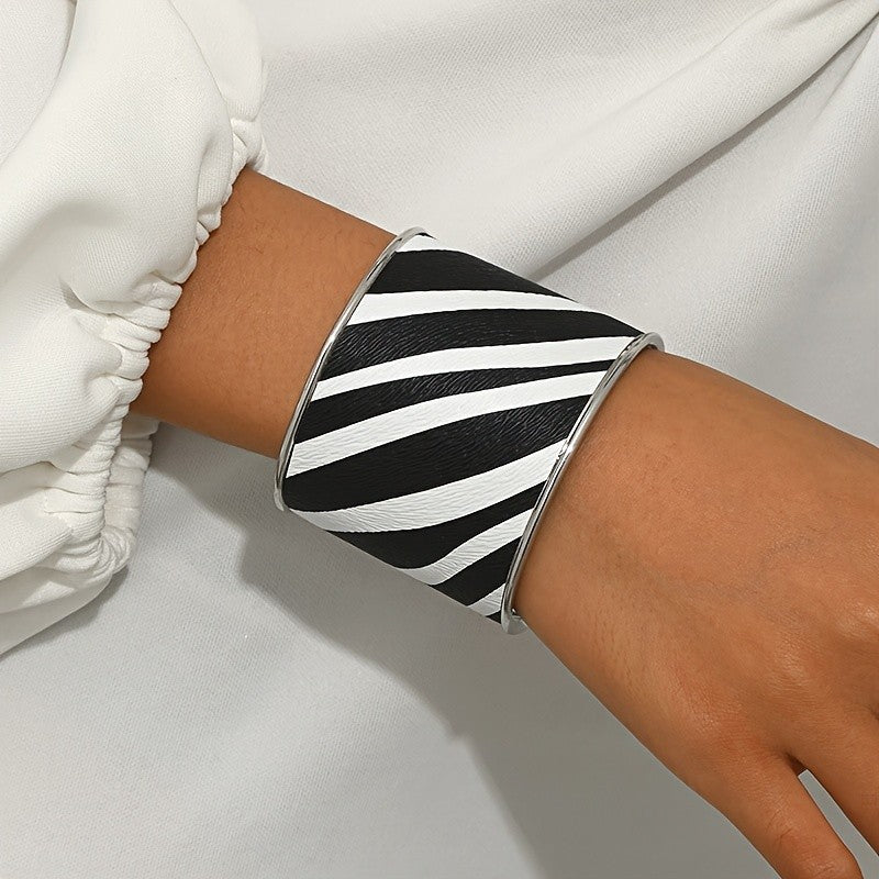 Elegant Zebra Print Wide Cuff Bracelet