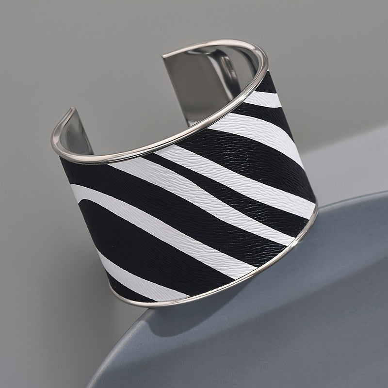 Elegant Zebra Print Wide Cuff Bracelet