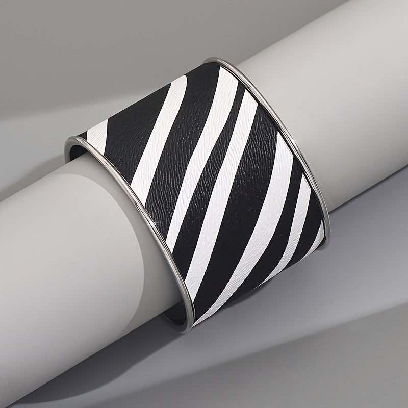 Elegant Zebra Print Wide Cuff Bracelet