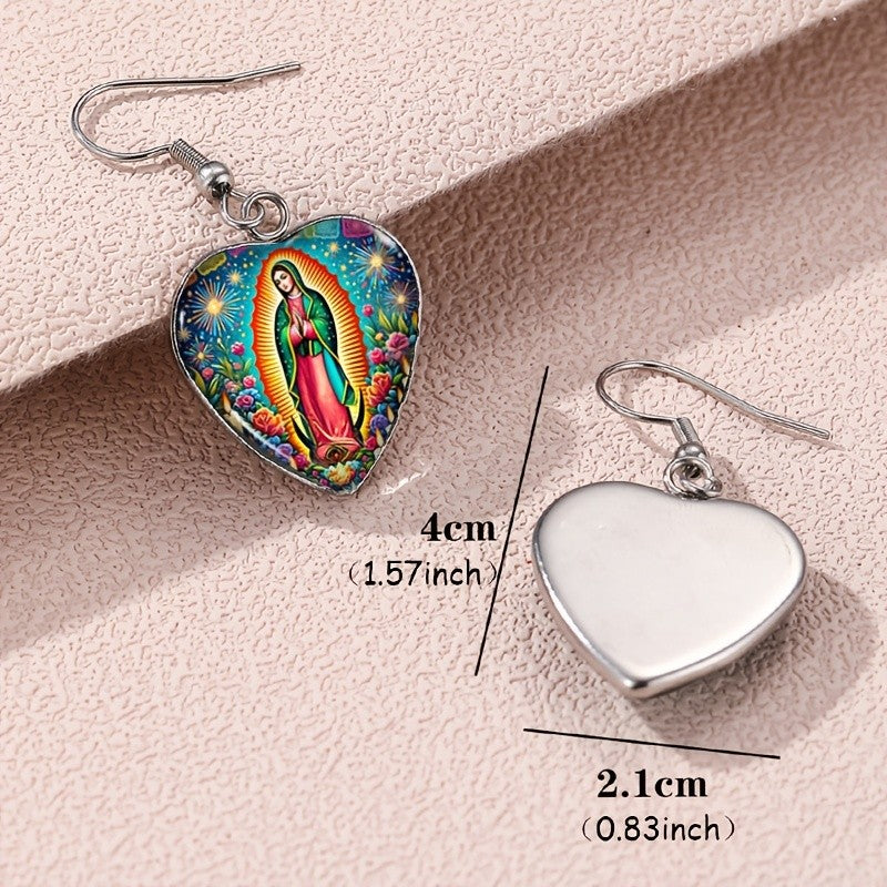 Vintage Our Lady of Guadalupe Heart Earrings