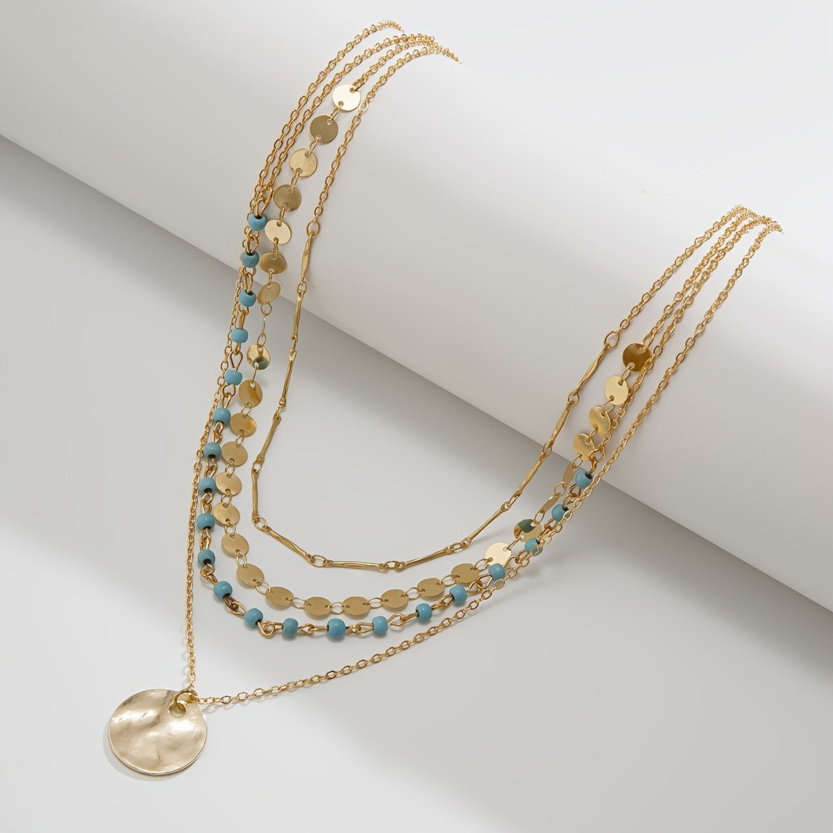 4pc Boho Layered Disc Necklace Set