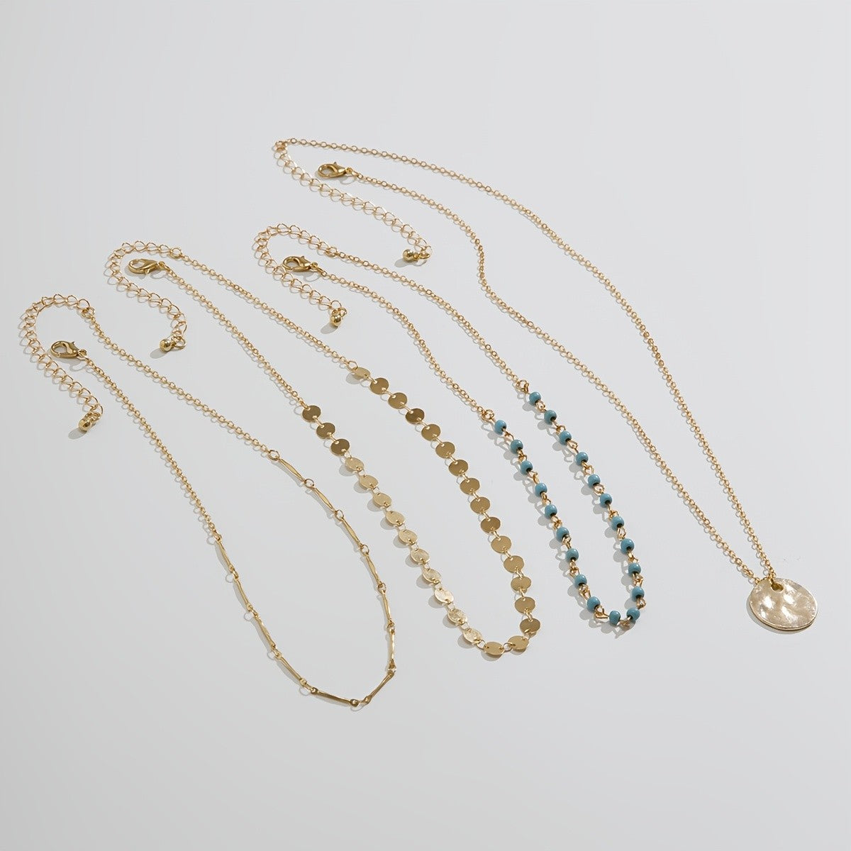 4pc Boho Layered Disc Necklace Set