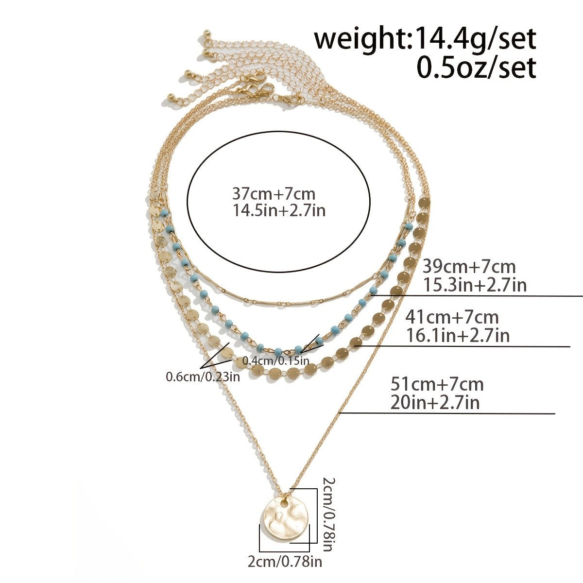4pc Boho Layered Disc Necklace Set